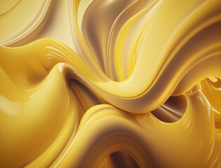 Yellow liquid wave and splash background. Abstract oil paint fluid backdrop for banner. Generative AI