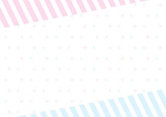 背景　ストライプの縁取りとドット柄　ピンクと水色