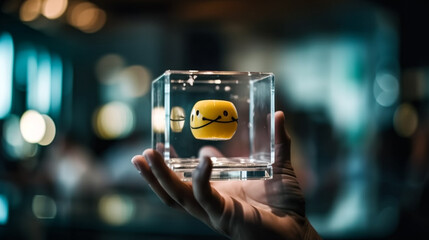 Smiley inside the glass cube