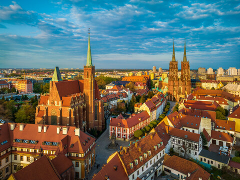 Aerial view of the old town of Wroclaw, Poland