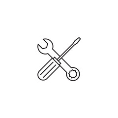 Screwdriver and wrench line icon, repair logo vector