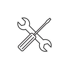 Screwdriver and wrench line icon, repair logo vector