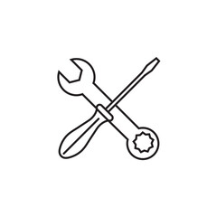 Screwdriver and wrench line icon, repair logo vector