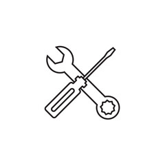 Screwdriver and wrench line icon, repair logo vector