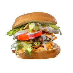 Fresh tasty burger isolated on transparent background