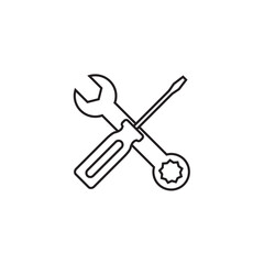 Screwdriver and wrench line icon, repair logo vector