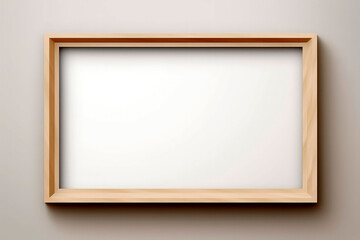 Generative AI illustration of Blank white wall with empty wooden frame,wide mockup