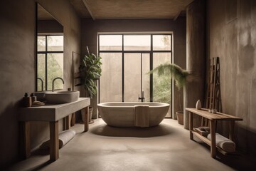Fototapeta premium Japandi-inspired Luxurious Bathroom with Marble Features, LED Lighting, and a Serene Atmosphere..