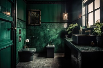 Refreshing Green Bathroom with Nature-Inspired Accents and Modern Design. Marble bathroom