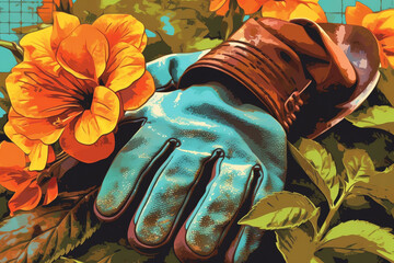 gardening gloves, symbolizing a mother's nurturing nature. generative AI