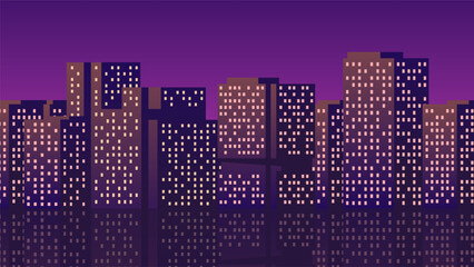 Horizontal retro wave city landscape. Evening sunset urban illustration 90s. © Dmytro