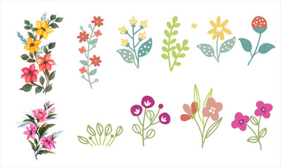 Free vector beautiful bunch floral set vector illustration with leaves collection