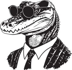 Crocodail in a business suit and sun glasses Vector Illustration, SVG