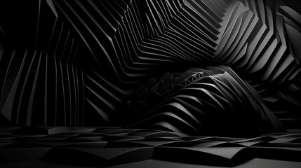 A surface that is black and features numerous geometric figures with repeated shaped patterns. Generative AI