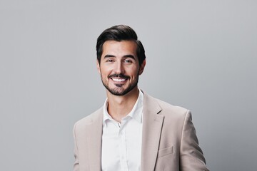 business man portrait smiling copyspace beige isolated handsome businessman happy suit