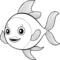 Fish vector illustration. Sea animal coloring book or page for children