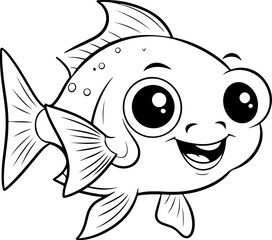 Fish vector illustration. Sea animal coloring book or page for children