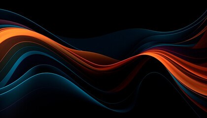 Orange-blue waves on a dark background. High quality background Generative AI