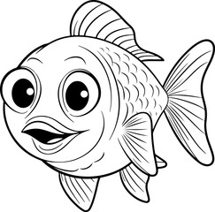 Fish vector illustration. Sea animal coloring book or page for children