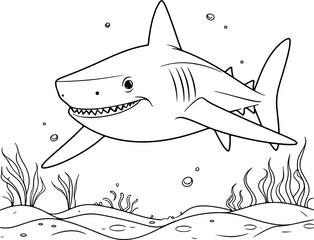 Shark vector illustration. Sea animal coloring book or page for children