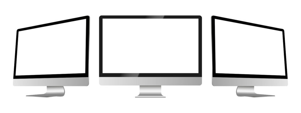 Realistic Mockup computer. Screen monitor display on three sides with blank screen for your design. Realistic vector illustration EPS 10