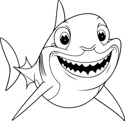 Shark vector illustration. Sea animal coloring book or page for children