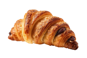 Croissant filled with ham and cheese on white background