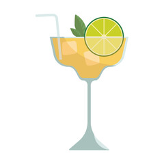 Cocktail glasses vector illustration. Refreshing cocktails with ice cubes and lemons. Party in the club. Menu designs. Alcoholic drinks. Summer and beach