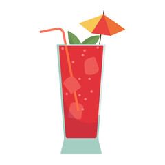 Tropical cocktails cups drink. Glasses vector illustration. Refreshing cocktails with ice cubes and lemons. Party, Menu designs. Alcoholic drinks. Summer and beach