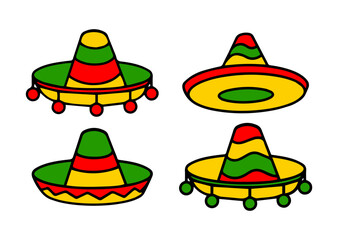 Mexican sombrero with ornament design on top. Vector colorful illustration of traditional mexican hat