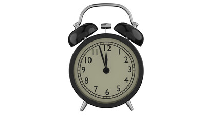 Classic black alarm clock isolated on transparent background. Clock concept. 3D render