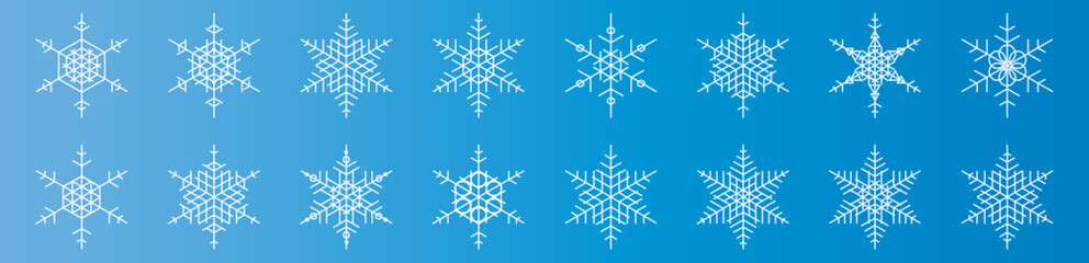 Naklejka na ściany i meble snowflakes thin line icon set such as pack of simple snowflake, snowflake, snowflake, icons for report, presentation, diagram, web design