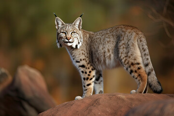 Naklejka na ściany i meble Bobcat (Lynx rufus) standing on a rock