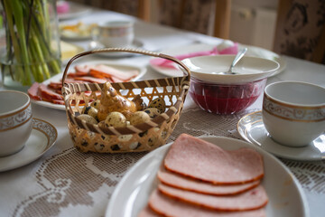 Easter Decorations On Tablet Easter Breakfast