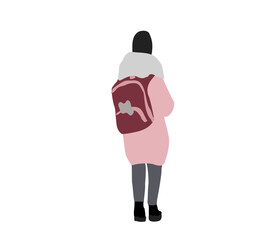 Silhouette of a girl with a backpack walking from school. City flat infographics