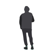 A man walks down the street in winter clothes with a phone in his hands. Flat image of people. Urban infographics