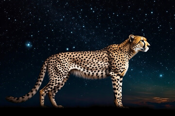 Cheetah on the background of the starry sky.