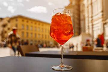 Italian Aperol spritz cocktail in the glass.