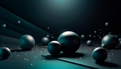 Background with a scattering of 3d balls on a plane. High quality Generative AI