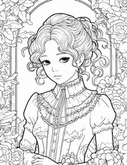 Plakat Vintage portrait queen vector coloring book black and white for adults isolated line art on white background. Royal engraving.