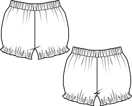 KIDS UNISEX BOTTOM WEAR SHORT FRONT AND BACK VECTOR