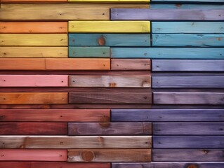 Tarasse wooden planks painted in rainbow colors Generative AI