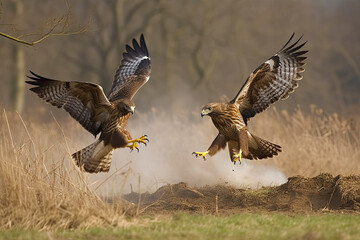 Fototapeta premium Common buzzard (Buteo buteo) in fight