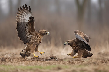 Obraz premium Common buzzard (Buteo buteo) in fight