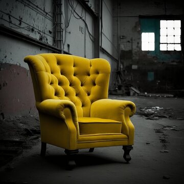 Yellow Armchair Industrial Factory Black and White Background Generative AI