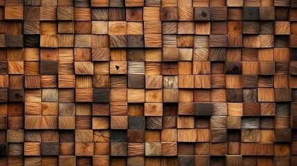 A wooden wall made up of various wooden squares in different colors and textures created with Generative AI technology