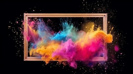 Obraz na płótnie Canvas A Colorful Powder Explosion in a Picture Frame on a Black Background created with Generative AI technology