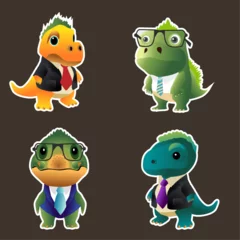 Fotobehang A set of four cartoon dinosaurs dressed in business attire © Ірина Агібалова