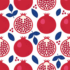 Summer stylized pomegranate on white background. Seamless pattern of modern botanical fruit.