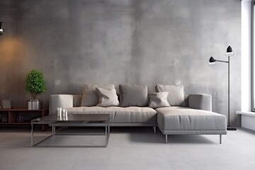 interior background carpet furniture three-dimensional living room couch grey cushion room. Generative AI.